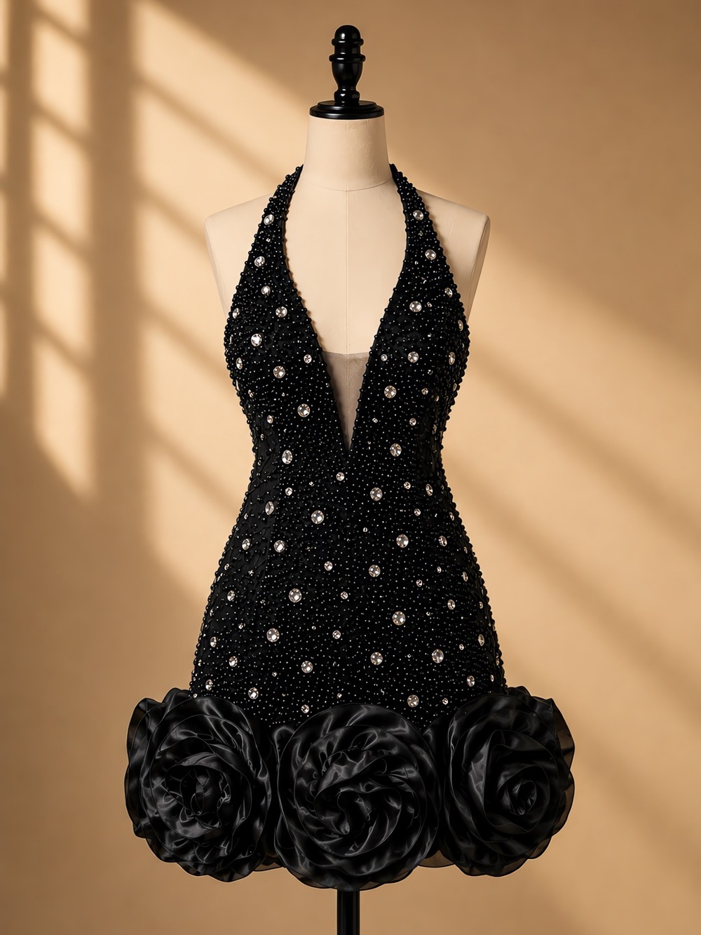 NWT Mew Mew Heavily Embellished Halter 3D Rose Mini Dress